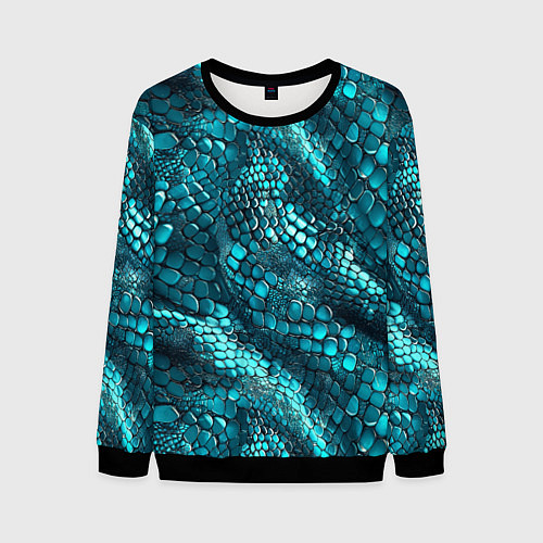 Мужской свитшот Бирюзовая чешуя рептилии - абстрактный паттерн / 3D-Черный – фото 1