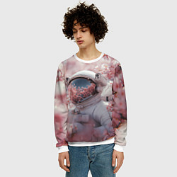 Свитшот мужской Космонавт в весенних листьях, цвет: 3D-белый — фото 2