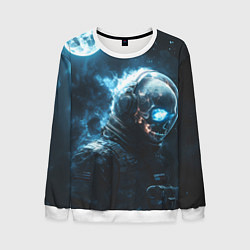 Свитшот мужской Скелет космонавта и полнолуние, цвет: 3D-белый