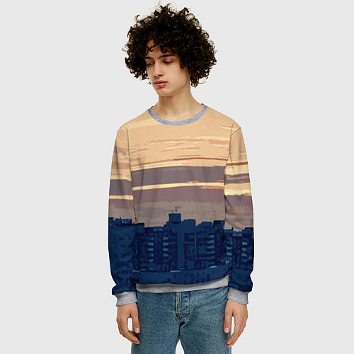 Мужской свитшот Городской пейзаж стилизованный / 3D-Меланж – фото 3