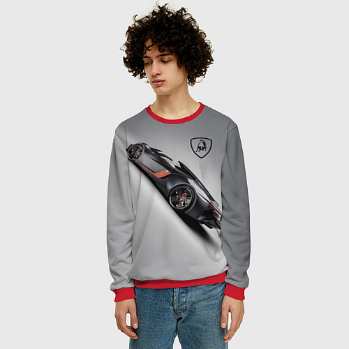 Мужской свитшот Lamborghini - racing car / 3D-Красный – фото 3