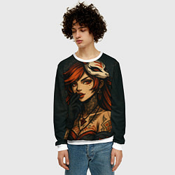 Свитшот мужской Рыжая девушка с маской лисы дерзкий стиль, цвет: 3D-белый — фото 2