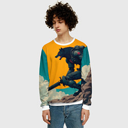 Свитшот мужской Киберчеловек-волк, цвет: 3D-белый — фото 2