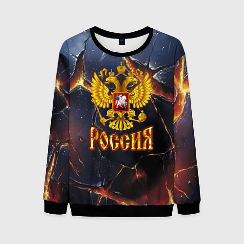 Мужской свитшот Золотой герб России и текстура с плитами / 3D-Черный – фото 1
