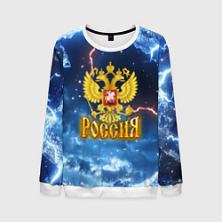 Свитшот мужской Герб России и ледяной фон, цвет: 3D-белый