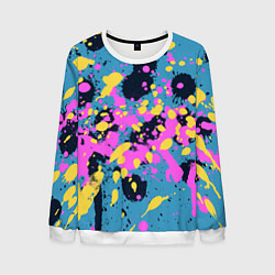 Свитшот мужской Брызги краски розовой желтой и темно синей, цвет: 3D-белый