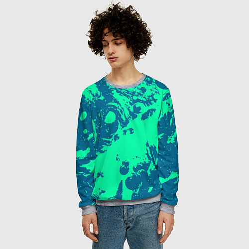 Мужской свитшот Сине-зелёный абстракция краски / 3D-Меланж – фото 3