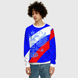 Свитшот мужской Герб России на фоне триколора синий, цвет: 3D-белый — фото 2