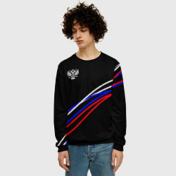 Свитшот мужской Герб и полосы цветов флага на чёрном, цвет: 3D-черный — фото 2