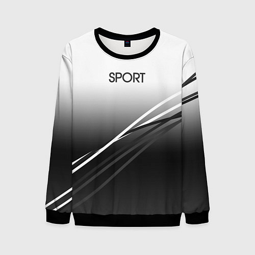 Мужской свитшот Sport градиент из белого в серый с полосами / 3D-Черный – фото 1