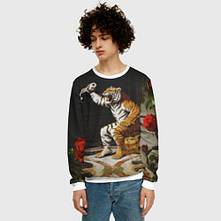 Свитшот мужской Тигр сидит на золотом унитазе сердится, цвет: 3D-белый — фото 2