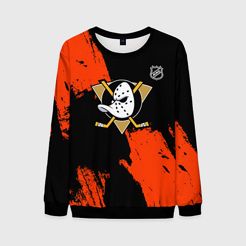 Мужской свитшот Анахайм Дакс - оранжевая краска / 3D-Черный – фото 1