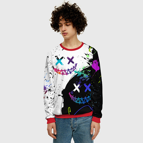 Мужской свитшот Неоновые брызги - жуткие улыбки / 3D-Красный – фото 3