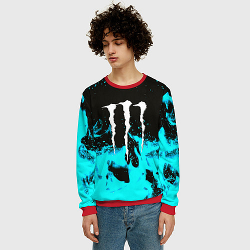 Мужской свитшот Monster energy голубой огонь / 3D-Красный – фото 3