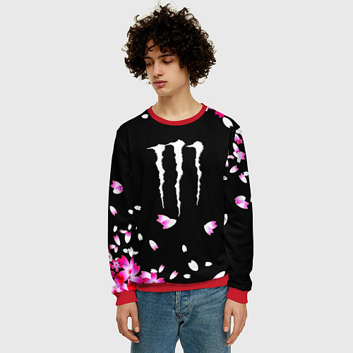 Мужской свитшот Monster energy sakura / 3D-Красный – фото 3