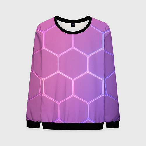 Мужской свитшот Розовые неоновые соты / 3D-Черный – фото 1
