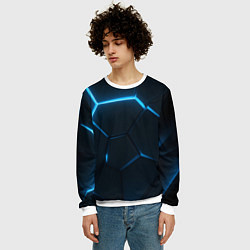 Свитшот мужской Черные плиты с синим светом, цвет: 3D-белый — фото 2