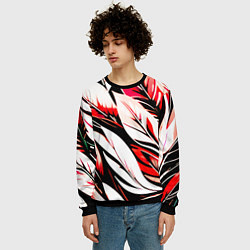 Свитшот мужской Крупные листья абстракция красный, цвет: 3D-черный — фото 2