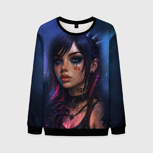 Мужской свитшот Девушка неформалка cosmic hell goth / 3D-Черный – фото 1