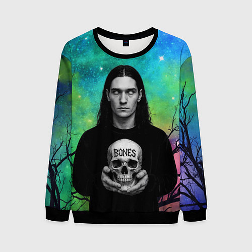 Мужской свитшот Bones без зрачков держит череп в руках / 3D-Черный – фото 1