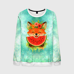 Мужской свитшот Веселая лисичка ест арбуз