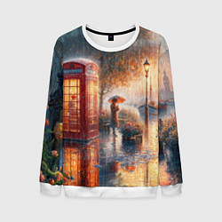 Свитшот мужской Красная телефонная будка на набережной, цвет: 3D-белый