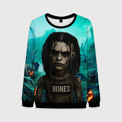 Мужской свитшот Bones в стиле хоррор куклы / 3D-Черный – фото 1