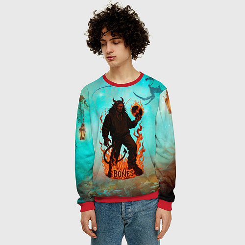 Мужской свитшот Bones в стиле демона / 3D-Красный – фото 3