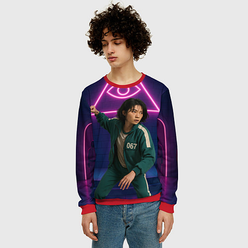 Мужской свитшот Игрок 067 замахивается - Игра в кальмара / 3D-Красный – фото 3