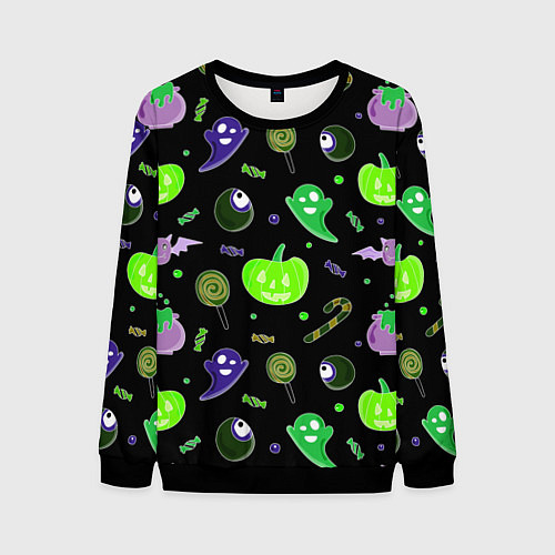 Мужской свитшот Halloween black pumpkin pattern / 3D-Черный – фото 1
