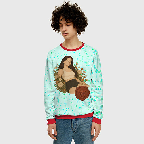 Мужской свитшот Lana Del Rey сидит в цветах / 3D-Красный – фото 3
