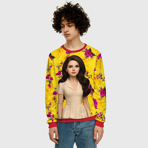 Мужской свитшот Lana Del Rey образ куклы / 3D-Красный – фото 3