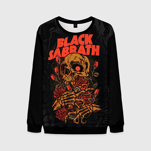 Мужской свитшот Black Sabbath skeleton with roses / 3D-Черный – фото 1