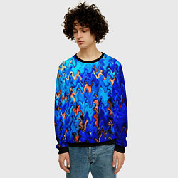 Свитшот мужской Сине-голубой стекающая абстракция, цвет: 3D-черный — фото 2