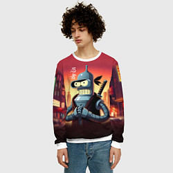 Свитшот мужской Крутой ниндзя Бендер в ночном городе, цвет: 3D-белый — фото 2