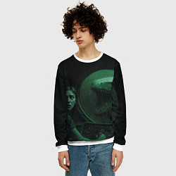 Свитшот мужской На батискаф с девушкой нападает Тилозавр ужасы, цвет: 3D-белый — фото 2