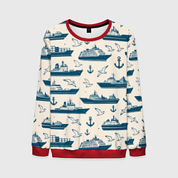 Мужской свитшот Морской паттерн из чаек, якорей и кораблей
