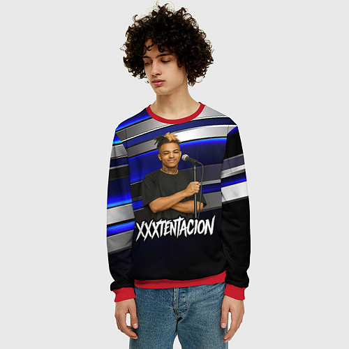 Мужской свитшот XXXTentacion с микрофоном довольный / 3D-Красный – фото 3