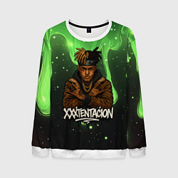Свитшот мужской XXXTentacion на фоне зеленой краски, цвет: 3D-белый