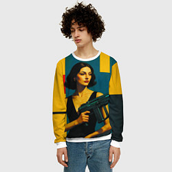 Свитшот мужской Девушка с ретрофутуристическим автоматом поп-арт 1, цвет: 3D-белый — фото 2