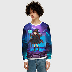 Свитшот мужской Аниме девочка маг с волшебных посохом, цвет: 3D-белый — фото 2