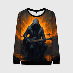 Свитшот мужской Гитарист играющий в пламени, цвет: 3D-черный