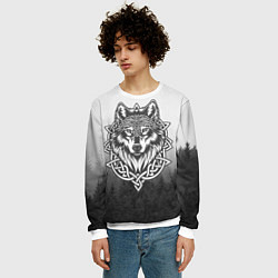 Свитшот мужской Волк в кельтском стиле и лес, цвет: 3D-белый — фото 2
