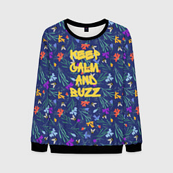 Свитшот мужской Keep calm and buzz - пчелы и цветы, цвет: 3D-черный