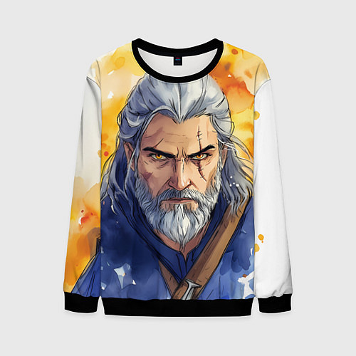 Мужской свитшот Ведьмак нарисованный красками / 3D-Черный – фото 1