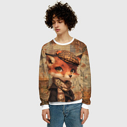 Свитшот мужской Лисенок на винтажном фоне, цвет: 3D-белый — фото 2