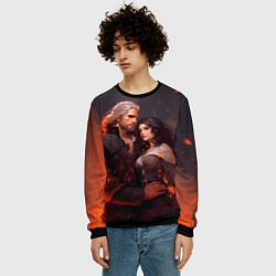 Свитшот мужской Йеннифэр и Ведьмак среди огня, цвет: 3D-черный — фото 2