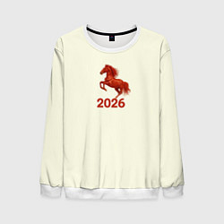 Свитшот мужской Символ 2026 года красная огненная лошадь, цвет: 3D-белый