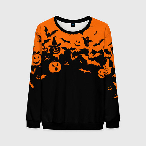 Мужской свитшот Хэллоуин тыквы и призраки / 3D-Черный – фото 1