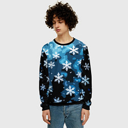 Свитшот мужской Стилизованный паттерн со снежинками тёмно-синий, цвет: 3D-черный — фото 2